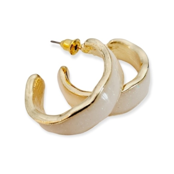 Gold hoop Earrings chunky glitter white minimalist boho casual 💖2/$30 - Picture 12 of 17